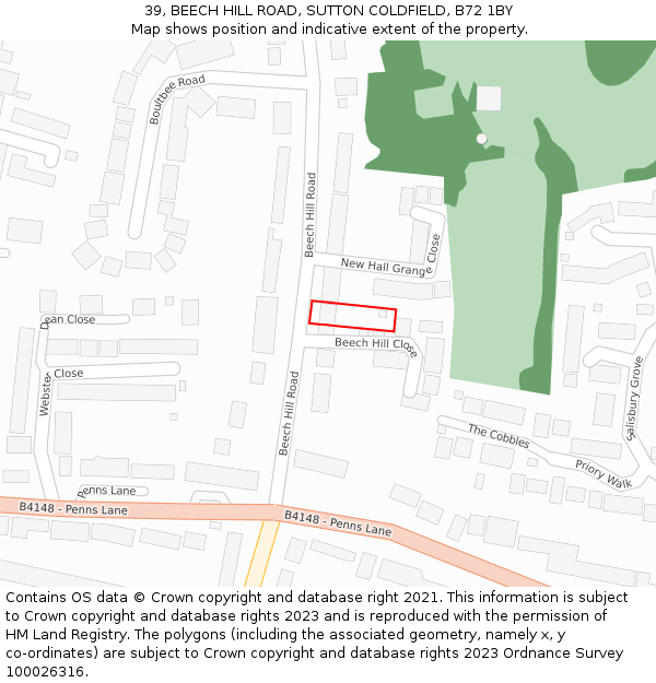 39, BEECH HILL ROAD, SUTTON COLDFIELD, B72 1BY: Location map and indicative extent of plot