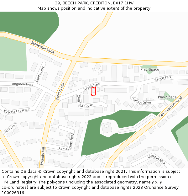 39, BEECH PARK, CREDITON, EX17 1HW: Location map and indicative extent of plot