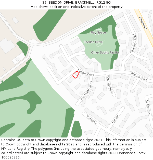 39, BEEDON DRIVE, BRACKNELL, RG12 8GJ: Location map and indicative extent of plot