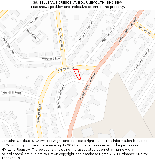 39, BELLE VUE CRESCENT, BOURNEMOUTH, BH6 3BW: Location map and indicative extent of plot