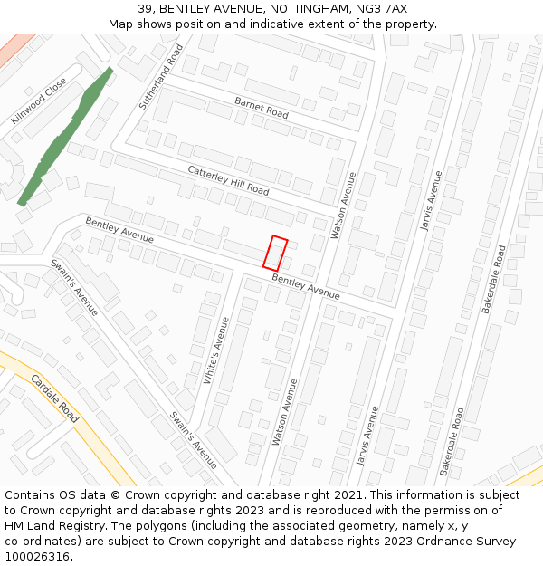 39, BENTLEY AVENUE, NOTTINGHAM, NG3 7AX: Location map and indicative extent of plot