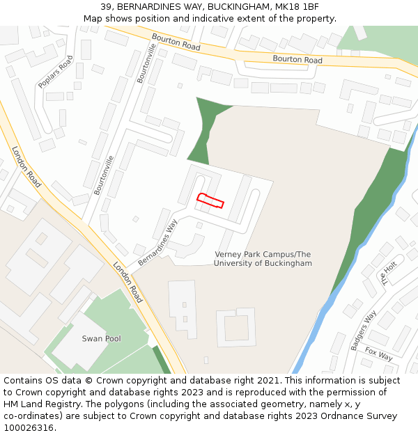 39, BERNARDINES WAY, BUCKINGHAM, MK18 1BF: Location map and indicative extent of plot