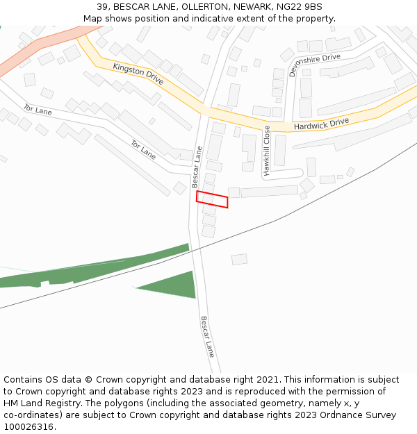 39, BESCAR LANE, OLLERTON, NEWARK, NG22 9BS: Location map and indicative extent of plot