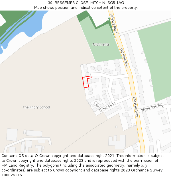 39, BESSEMER CLOSE, HITCHIN, SG5 1AG: Location map and indicative extent of plot