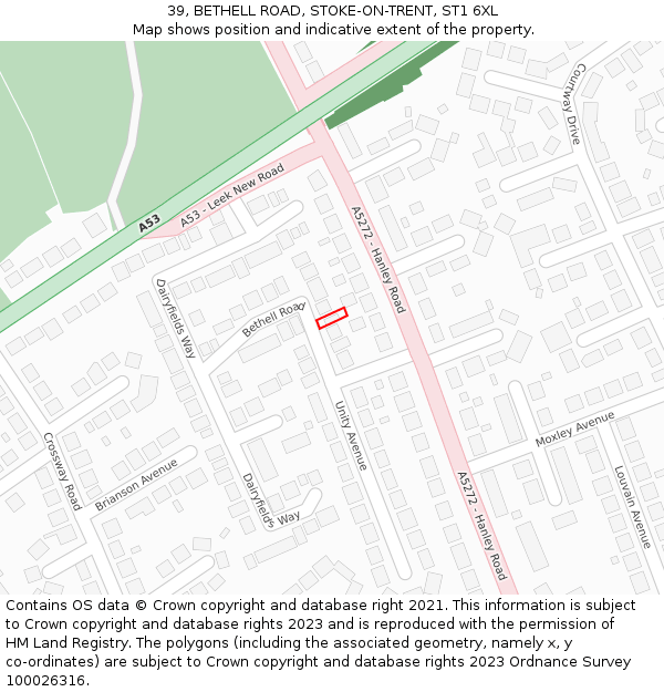 39, BETHELL ROAD, STOKE-ON-TRENT, ST1 6XL: Location map and indicative extent of plot