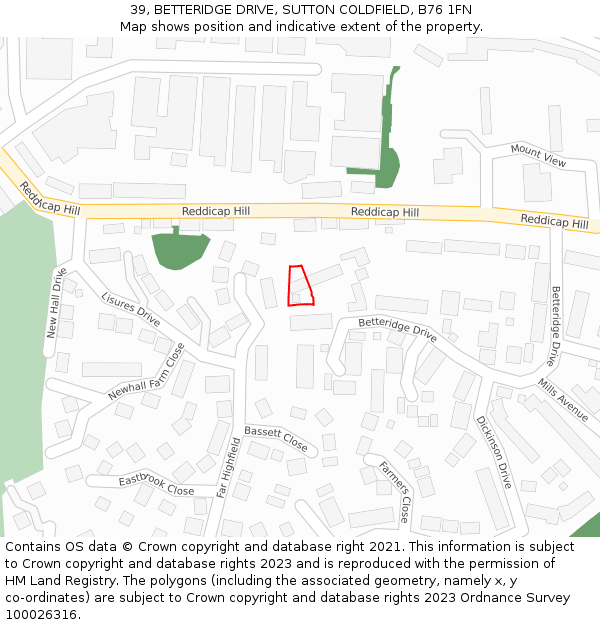 39, BETTERIDGE DRIVE, SUTTON COLDFIELD, B76 1FN: Location map and indicative extent of plot