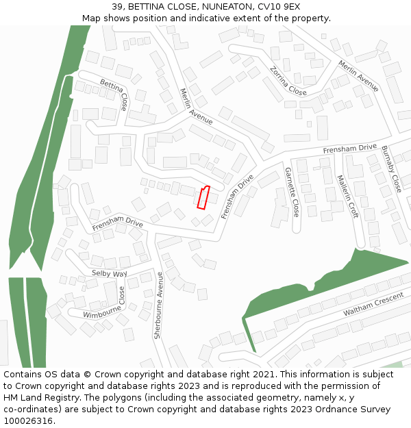 39, BETTINA CLOSE, NUNEATON, CV10 9EX: Location map and indicative extent of plot