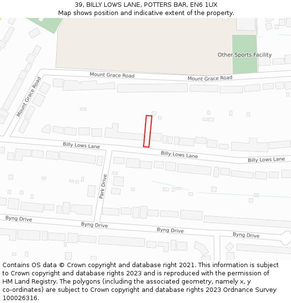 39, BILLY LOWS LANE, POTTERS BAR, EN6 1UX: Location map and indicative extent of plot