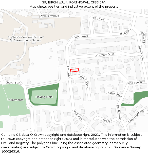 39, BIRCH WALK, PORTHCAWL, CF36 5AN: Location map and indicative extent of plot