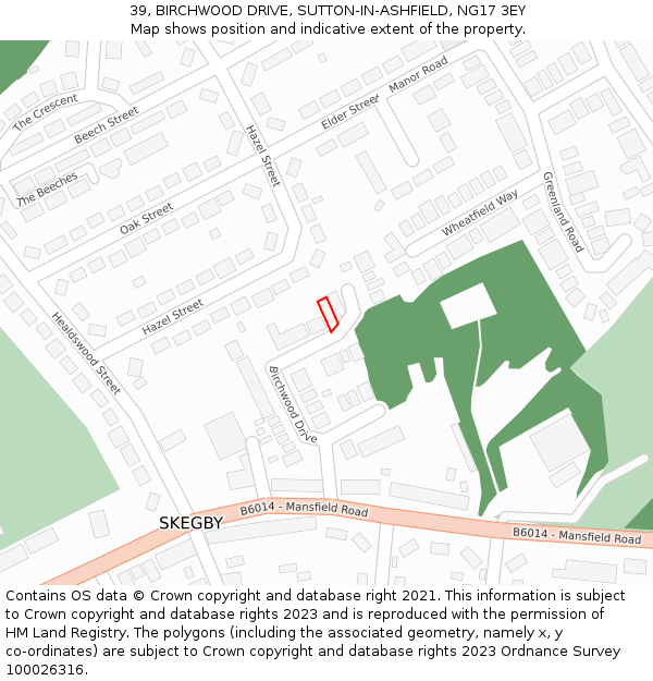 39, BIRCHWOOD DRIVE, SUTTON-IN-ASHFIELD, NG17 3EY: Location map and indicative extent of plot