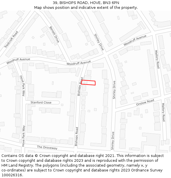 39, BISHOPS ROAD, HOVE, BN3 6PN: Location map and indicative extent of plot