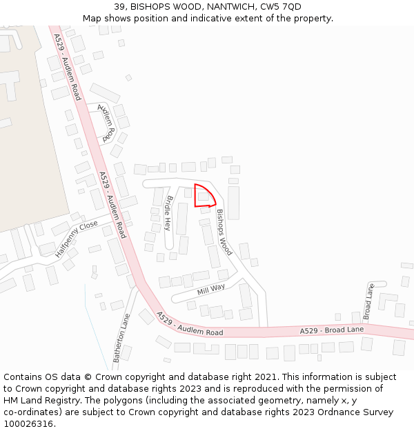 39, BISHOPS WOOD, NANTWICH, CW5 7QD: Location map and indicative extent of plot