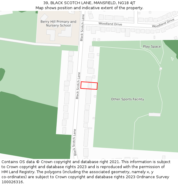 39, BLACK SCOTCH LANE, MANSFIELD, NG18 4JT: Location map and indicative extent of plot