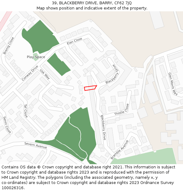 39, BLACKBERRY DRIVE, BARRY, CF62 7JQ: Location map and indicative extent of plot