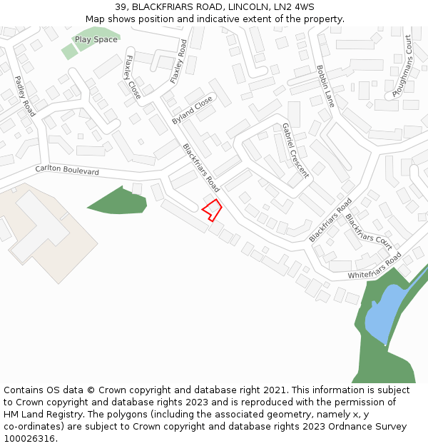 39, BLACKFRIARS ROAD, LINCOLN, LN2 4WS: Location map and indicative extent of plot