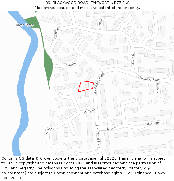 39, BLACKWOOD ROAD, TAMWORTH, B77 1JW: Location map and indicative extent of plot