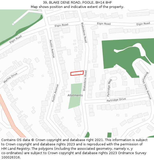 39, BLAKE DENE ROAD, POOLE, BH14 8HF: Location map and indicative extent of plot