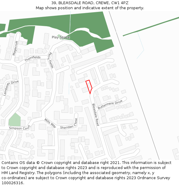 39, BLEASDALE ROAD, CREWE, CW1 4PZ: Location map and indicative extent of plot