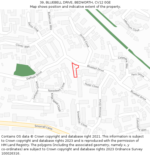 39, BLUEBELL DRIVE, BEDWORTH, CV12 0GE: Location map and indicative extent of plot