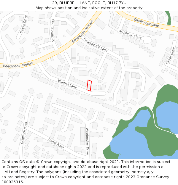 39, BLUEBELL LANE, POOLE, BH17 7YU: Location map and indicative extent of plot