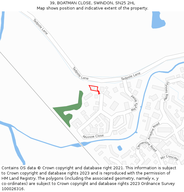 39, BOATMAN CLOSE, SWINDON, SN25 2HL: Location map and indicative extent of plot