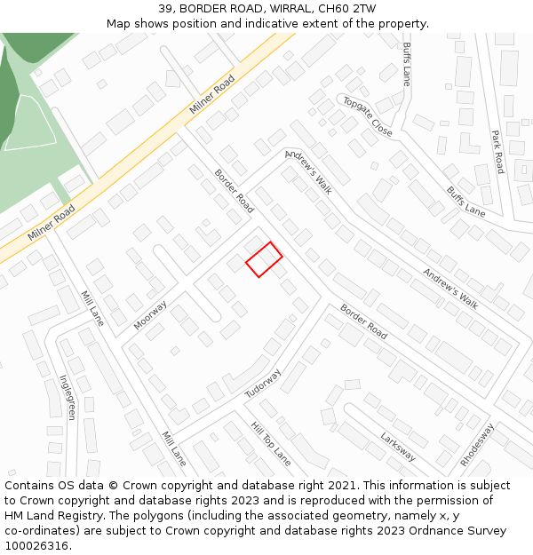 39, BORDER ROAD, WIRRAL, CH60 2TW: Location map and indicative extent of plot