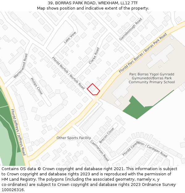 39, BORRAS PARK ROAD, WREXHAM, LL12 7TF: Location map and indicative extent of plot