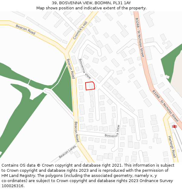 39, BOSVENNA VIEW, BODMIN, PL31 1AY: Location map and indicative extent of plot