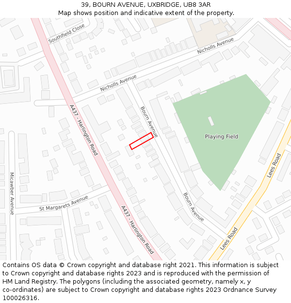 39, BOURN AVENUE, UXBRIDGE, UB8 3AR: Location map and indicative extent of plot