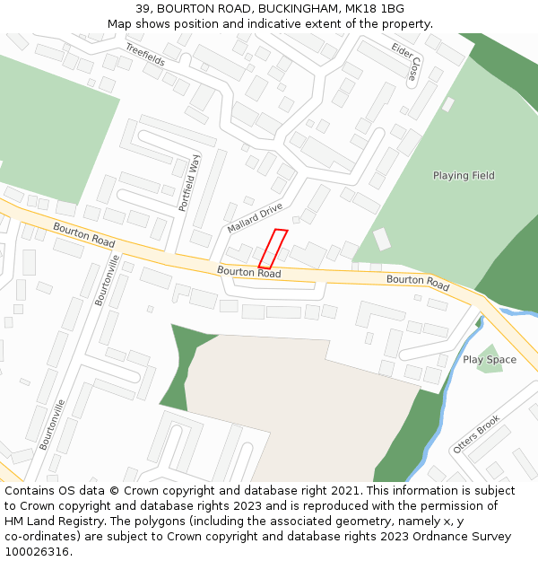 39, BOURTON ROAD, BUCKINGHAM, MK18 1BG: Location map and indicative extent of plot