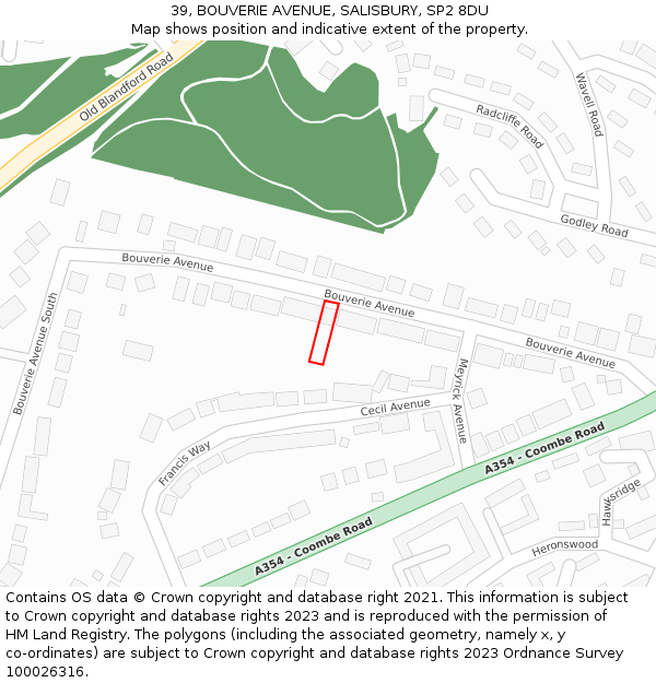 39, BOUVERIE AVENUE, SALISBURY, SP2 8DU: Location map and indicative extent of plot