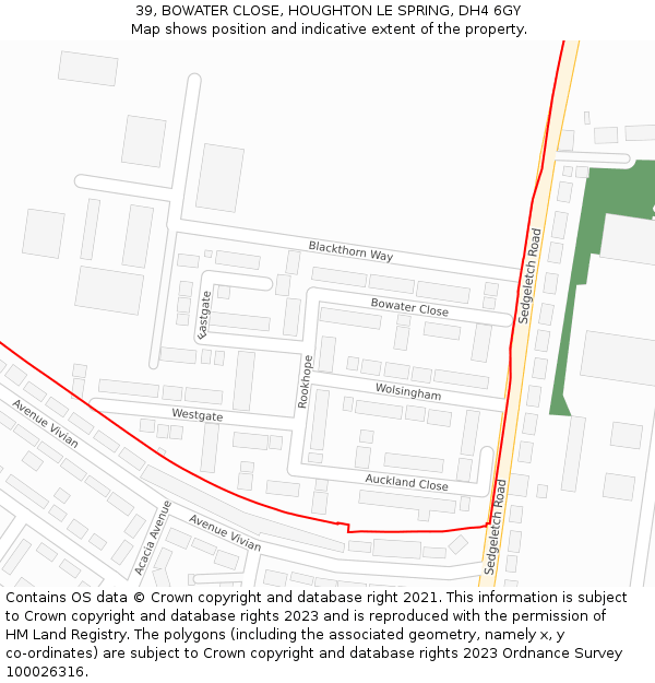 39, BOWATER CLOSE, HOUGHTON LE SPRING, DH4 6GY: Location map and indicative extent of plot