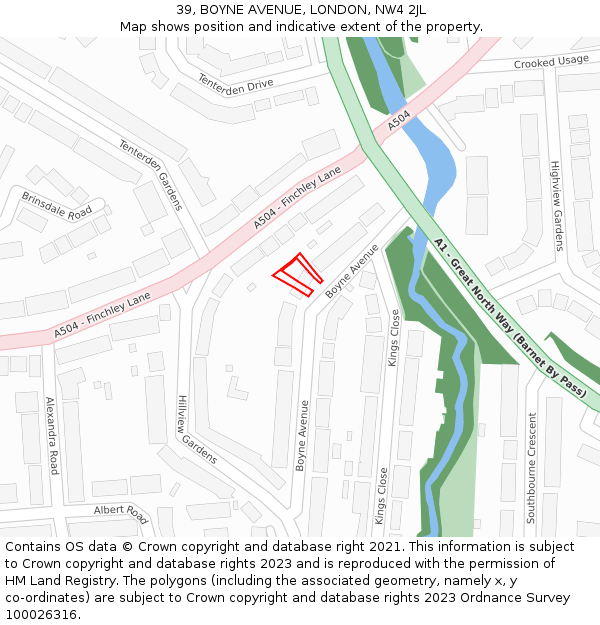 39, BOYNE AVENUE, LONDON, NW4 2JL: Location map and indicative extent of plot