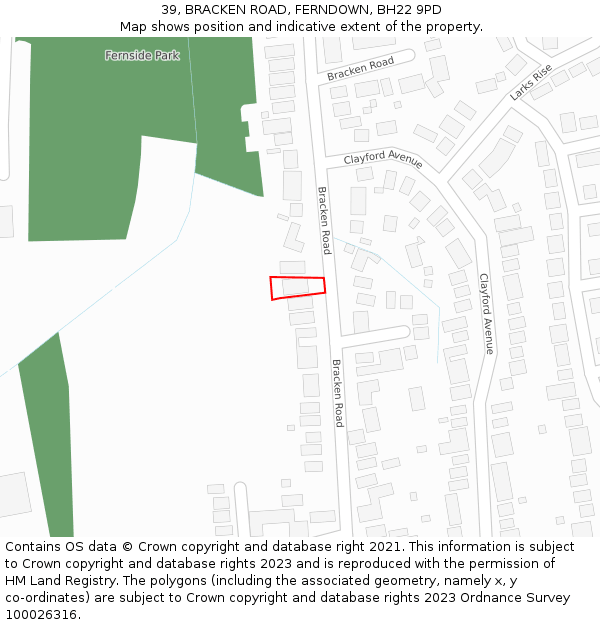 39, BRACKEN ROAD, FERNDOWN, BH22 9PD: Location map and indicative extent of plot