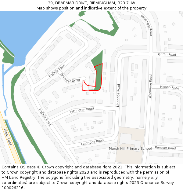 39, BRAEMAR DRIVE, BIRMINGHAM, B23 7HW: Location map and indicative extent of plot