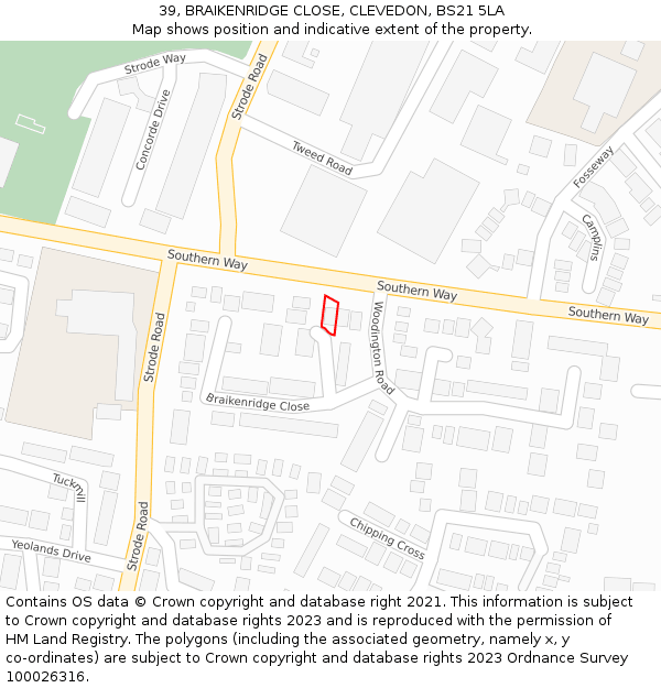 39, BRAIKENRIDGE CLOSE, CLEVEDON, BS21 5LA: Location map and indicative extent of plot