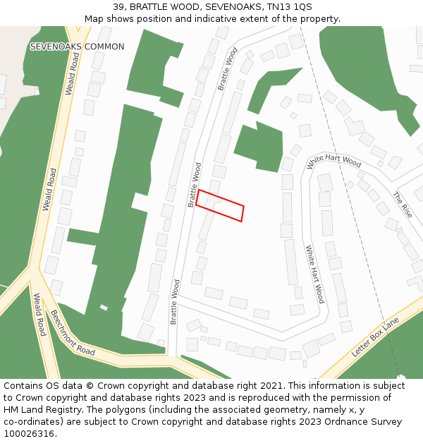 39, BRATTLE WOOD, SEVENOAKS, TN13 1QS: Location map and indicative extent of plot