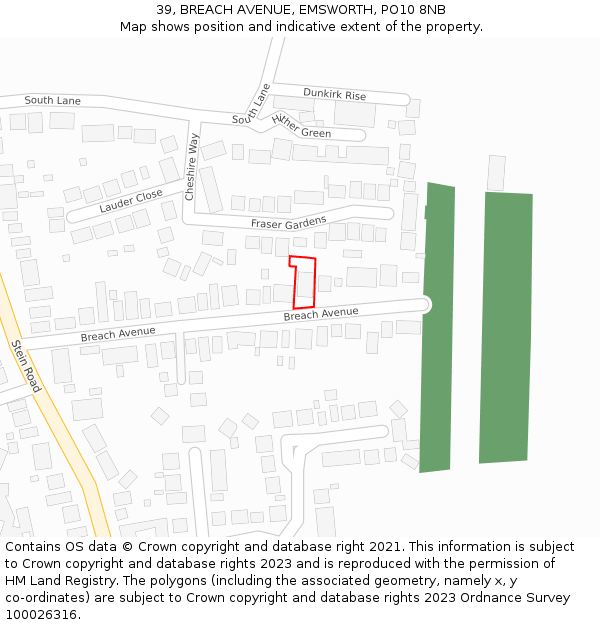 39, BREACH AVENUE, EMSWORTH, PO10 8NB: Location map and indicative extent of plot