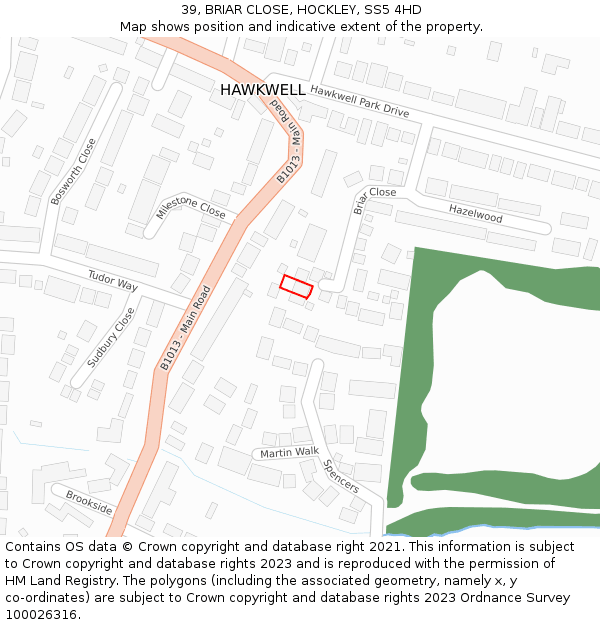 39, BRIAR CLOSE, HOCKLEY, SS5 4HD: Location map and indicative extent of plot