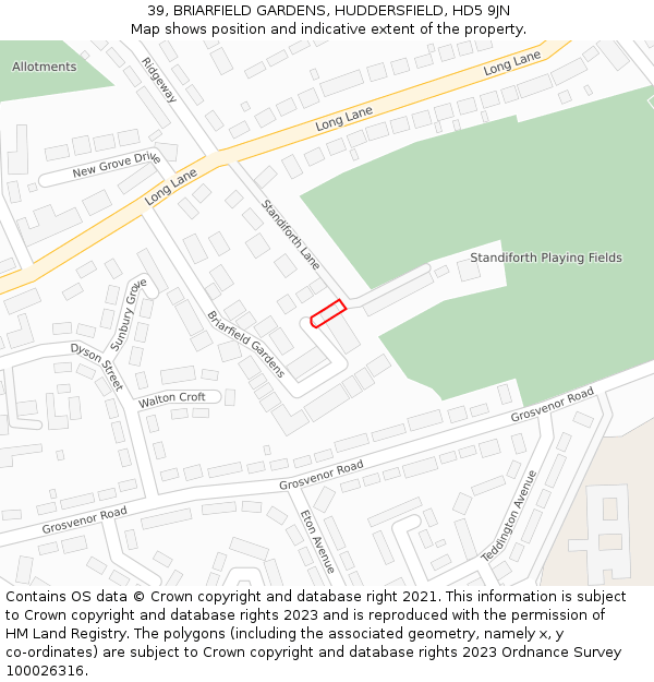 39, BRIARFIELD GARDENS, HUDDERSFIELD, HD5 9JN: Location map and indicative extent of plot