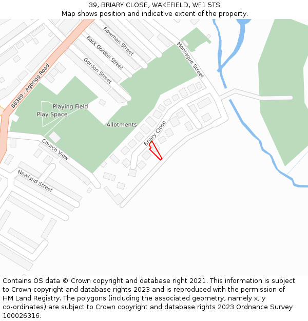 39, BRIARY CLOSE, WAKEFIELD, WF1 5TS: Location map and indicative extent of plot