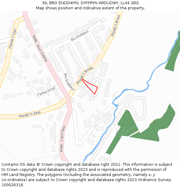 39, BRO ENDDWYN, DYFFRYN ARDUDWY, LL44 2BG: Location map and indicative extent of plot