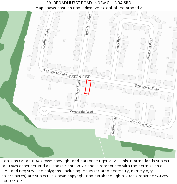 39, BROADHURST ROAD, NORWICH, NR4 6RD: Location map and indicative extent of plot