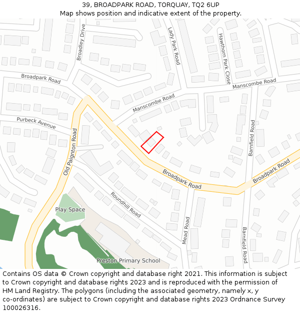 39, BROADPARK ROAD, TORQUAY, TQ2 6UP: Location map and indicative extent of plot