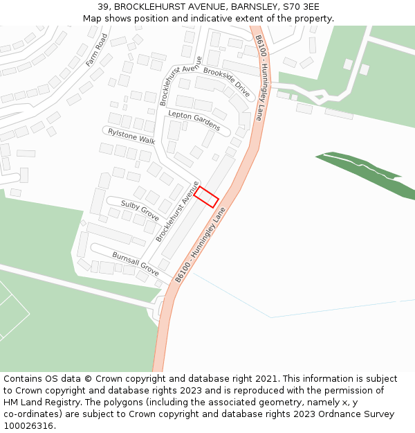 39, BROCKLEHURST AVENUE, BARNSLEY, S70 3EE: Location map and indicative extent of plot