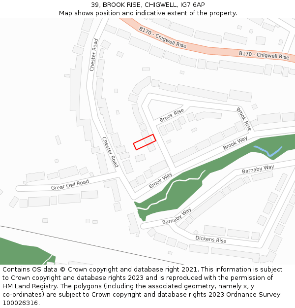 39, BROOK RISE, CHIGWELL, IG7 6AP: Location map and indicative extent of plot