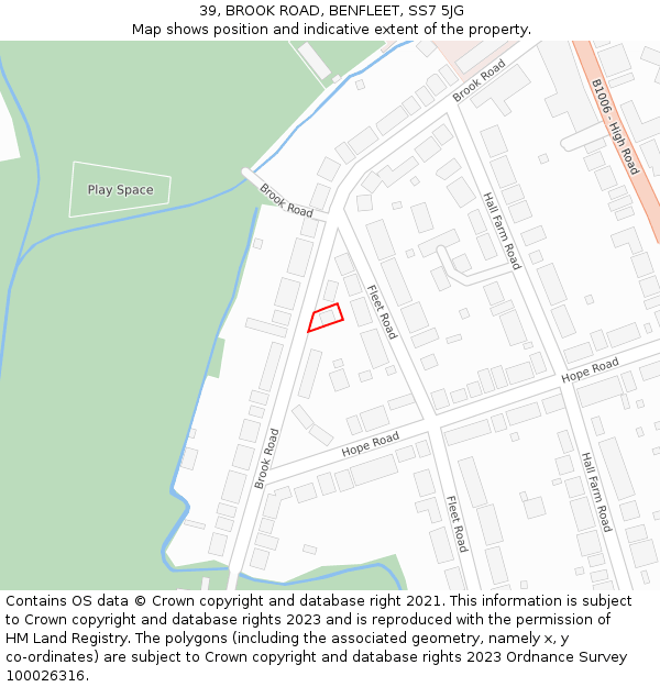 39, BROOK ROAD, BENFLEET, SS7 5JG: Location map and indicative extent of plot