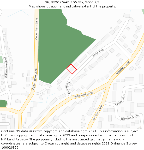 39, BROOK WAY, ROMSEY, SO51 7JZ: Location map and indicative extent of plot