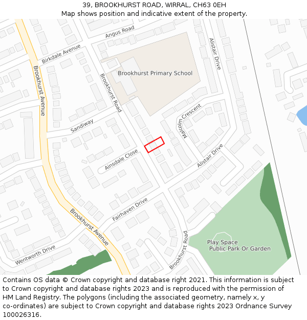 39, BROOKHURST ROAD, WIRRAL, CH63 0EH: Location map and indicative extent of plot