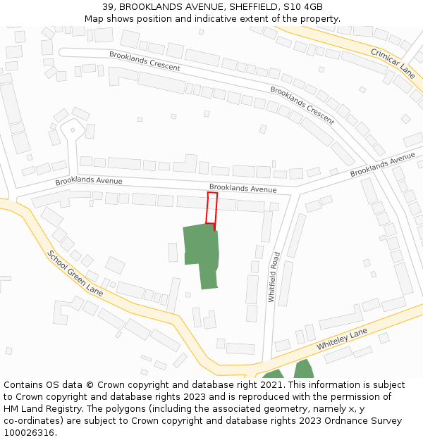 39, BROOKLANDS AVENUE, SHEFFIELD, S10 4GB: Location map and indicative extent of plot